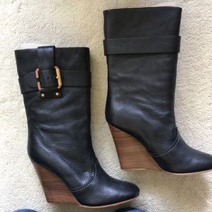 Chloe 4” wood wedge leather boot - black